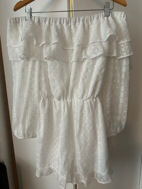 White Eyelet Off-Shoulder Ruffle Romper size Small